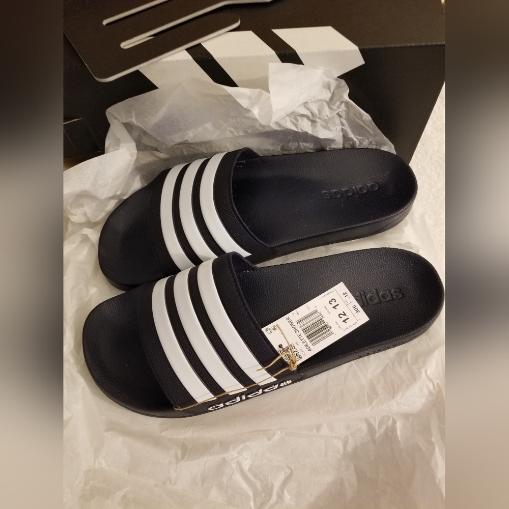 Adidas Black White Slides Sandals Flip Flops Size 12 / 13
